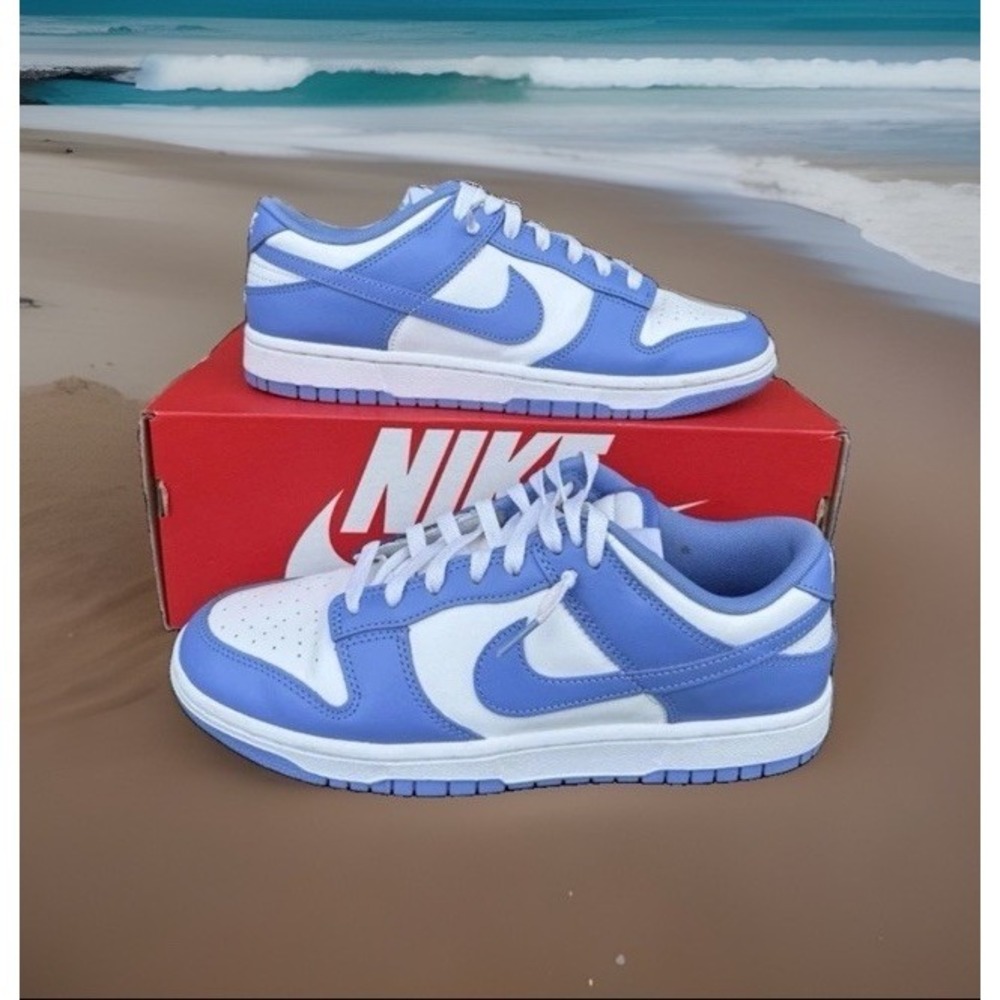 Nike Dunk Low Men 9 Low Top Lace-Up Sneakers White/Polar Blue Leather DV0833-400 - Picture 1 of 10